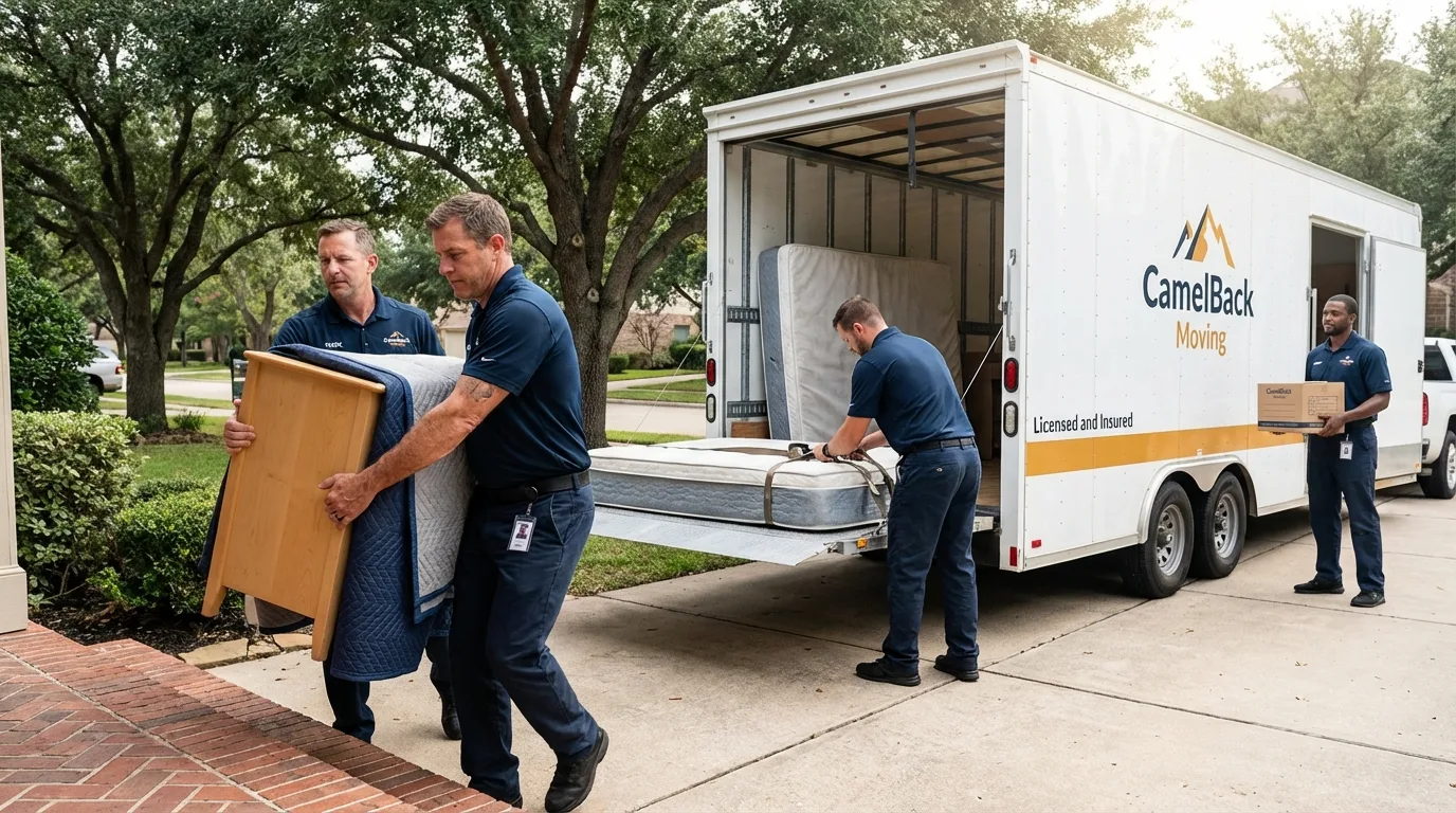 Crew loading residential truck for cross-state move from Lumberton, NC