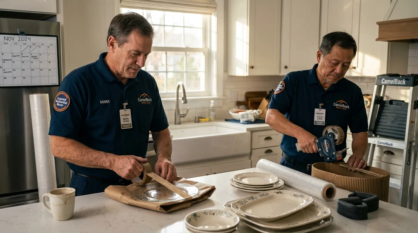 Professional crew packing kitchen dishware in Lumberton, NC